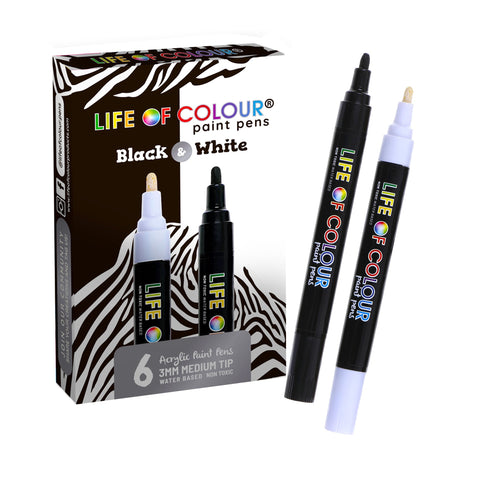 Black and White -  Medium Tip - Acrylic Paint Pens