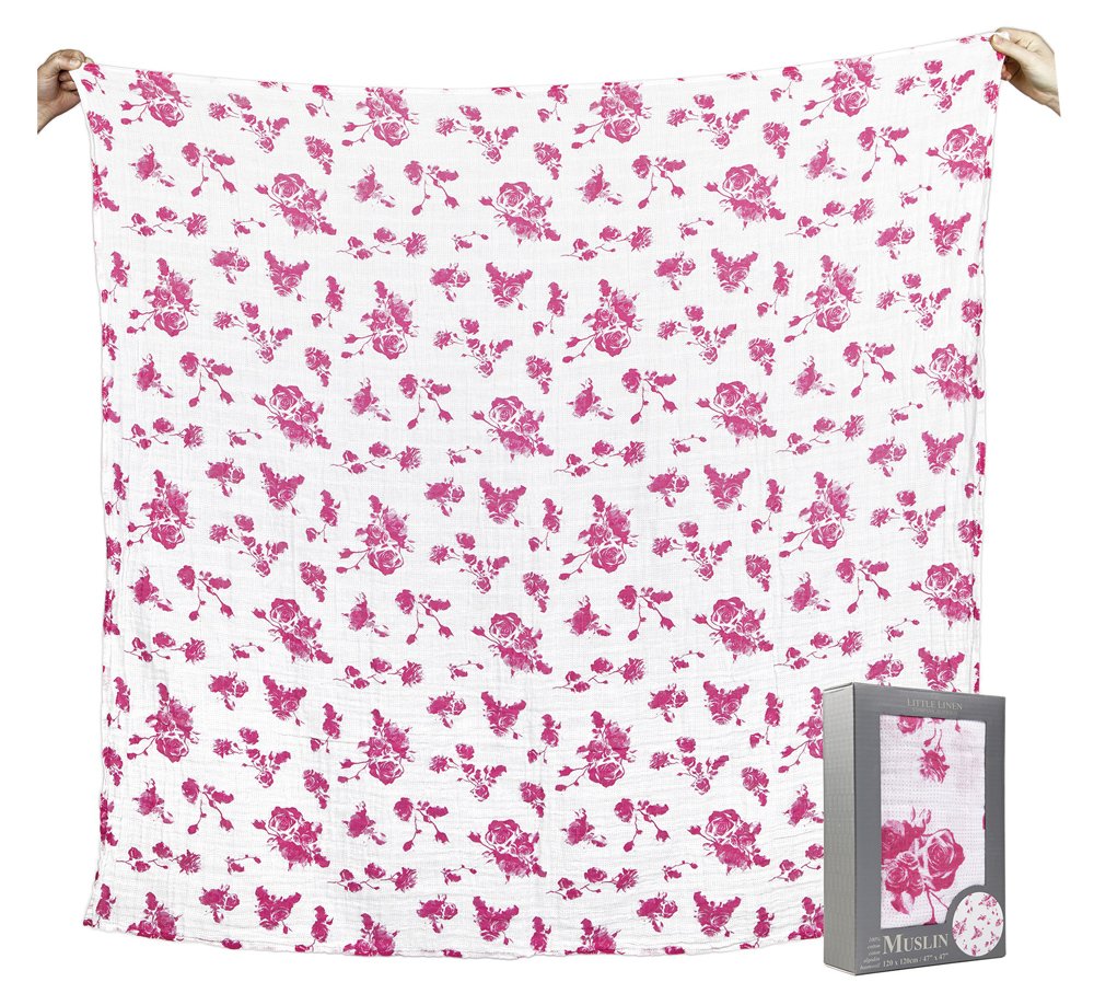 The Little Linen Company Australia - Baby Muslin Swaddle Blanket - Rose Toile
